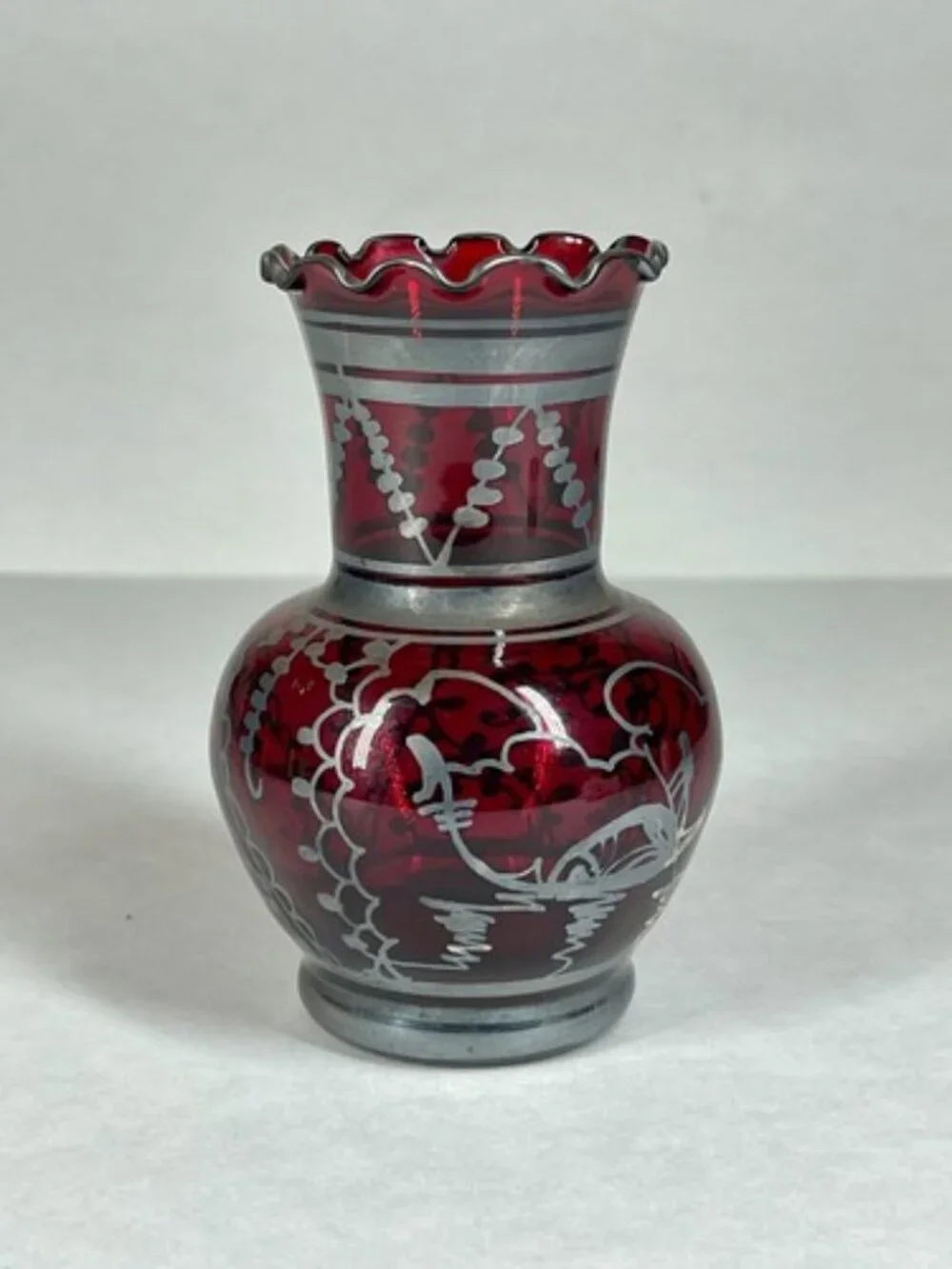 Vintage Red Ruby Bohemian Glass Hand Painted Vase Gondola Ride Stamped
